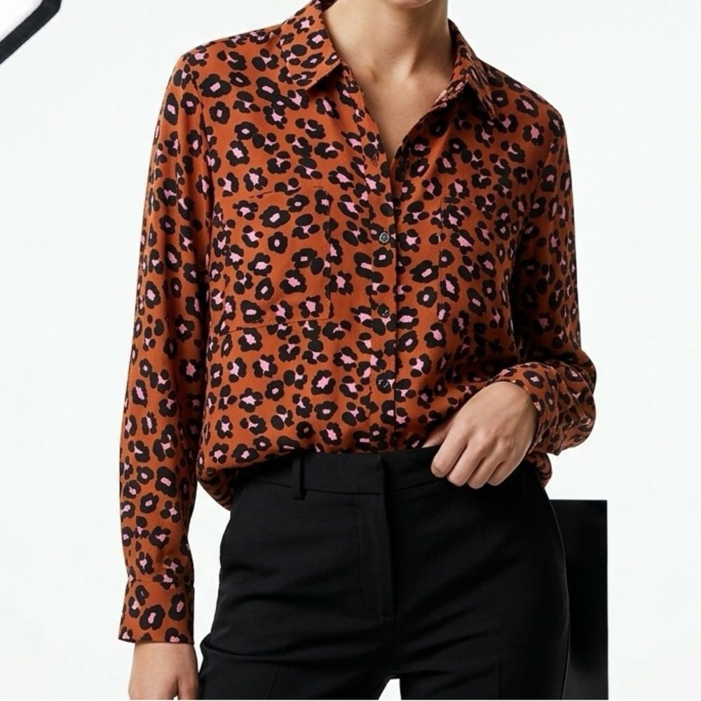 Sanctuary Leopard Print Rayon Button Down Blouse - Neutral Aesthetic Top S